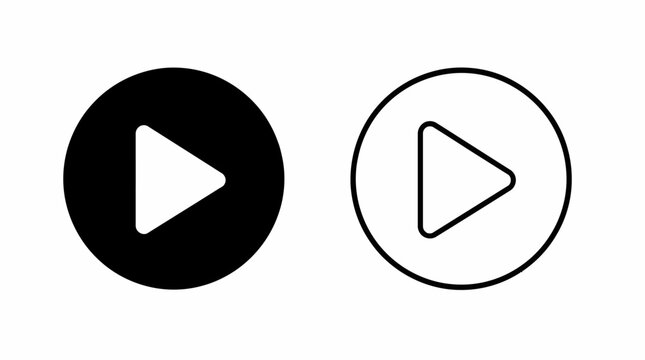 Play button icon set, solid and outline vector media symbols