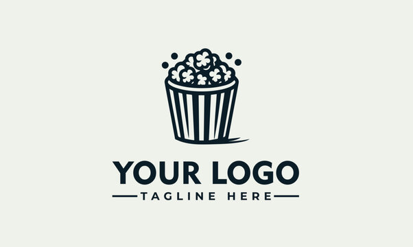 Retro cinema popcorn bucket snack food vector logo illustration for entertainment branding