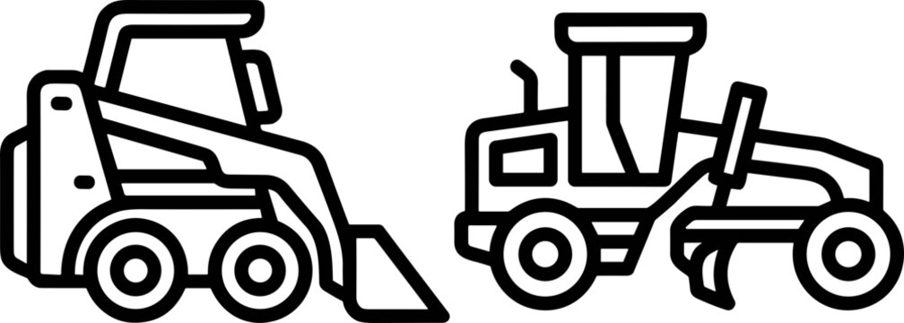 Skid Steer Loader and Grader Construction Vehicles Icon Set