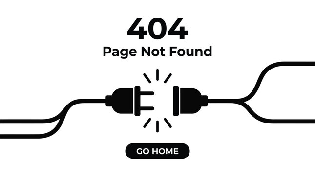Black electrical plug and socket icon representing a website connection failure on a digital screen
