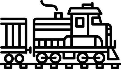 Classic steam locomotive pulling a freight car in outline drawing style © Anginbenjol