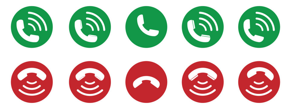 Phone call icon. Telephone icon symbol. Accept and decline call icon set. Answer and reject call buttons collection.
