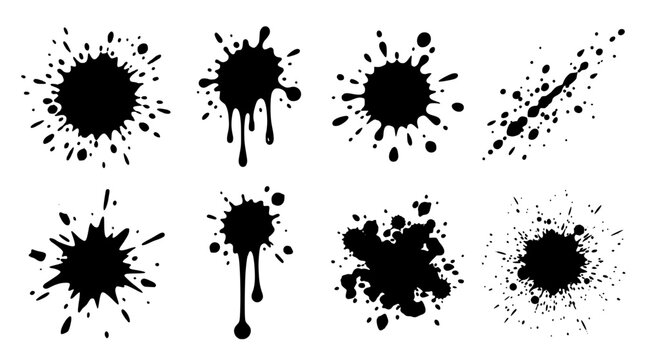 Black Ink Splatter Paint Drips Grunge Vector Set
