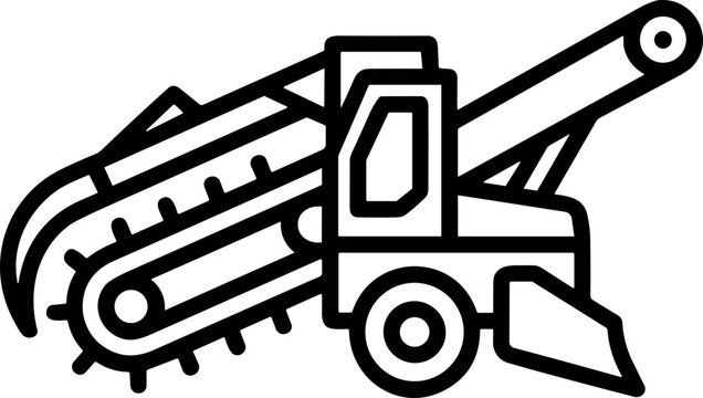 Trench Digger Machine Icon - Industrial Construction Equipment Line Art