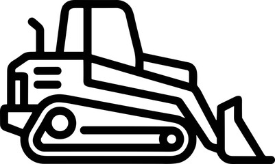 Compact bulldozer icon, line art illustration of a tracked construction vehicle with a front loader © Boycilik
