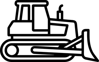 Bulldozer icon line art, heavy construction vehicle, earthmoving equipment, industrial machinery © Domboancok