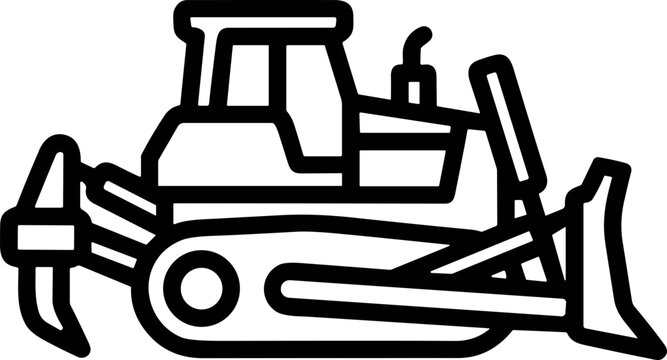 Bulldozer Icon Line Art - Heavy Construction Machinery Vector