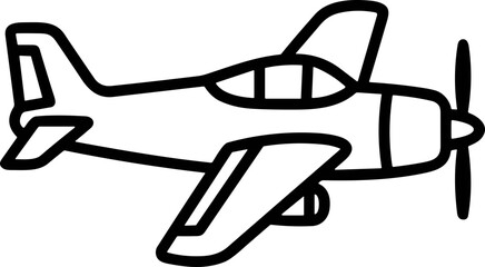 Simple outline drawing of a vintage propeller airplane, vector illustration © kacuk