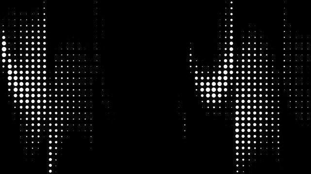 Abstract halftone columns animation, seamless monochrome dot pattern, vertical white gradients on black background, futuristic digital motion, geometric technology loop, modern graphic texture