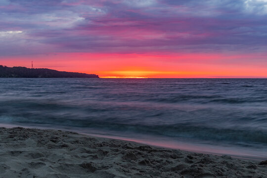 a red sunset in the late evening on the Baltic Sea