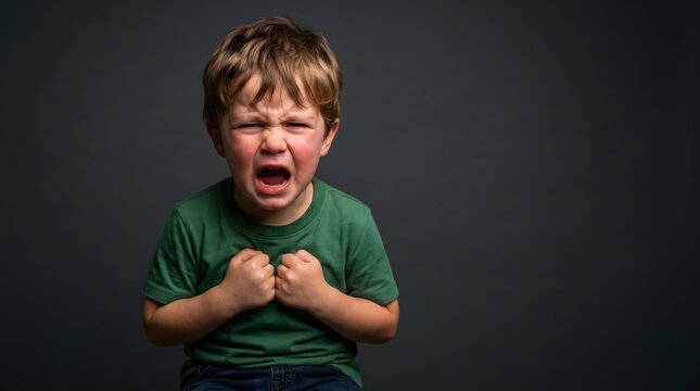 Psychology, Portrait. Angry tantrum kid , Generative ai