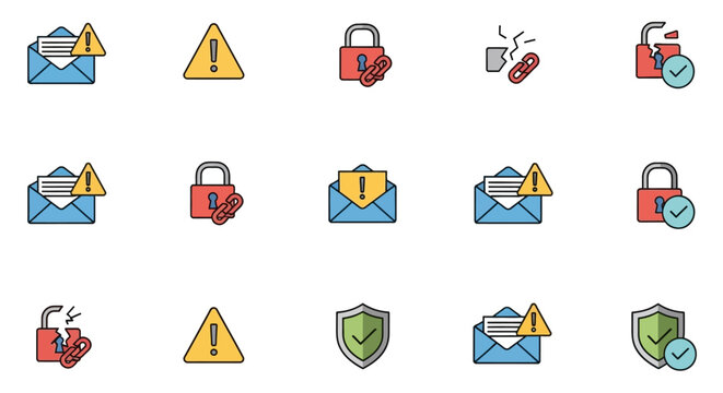 Flat Vector Icons for Communication and Security Concepts