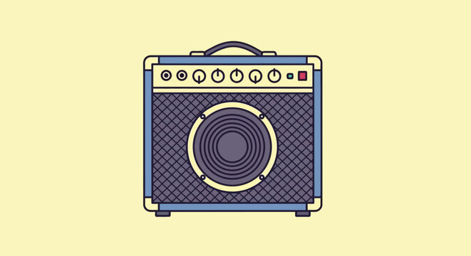 Flat vector illustration of a blue guitar amplifier