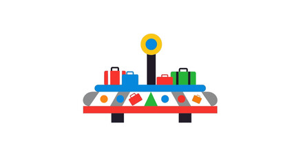 Obraz premium Flat vector illustration of a conveyor belt with colorful packages
