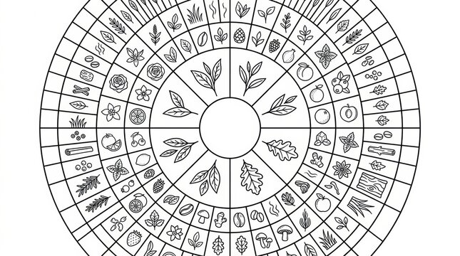 The flavor wheel displays different flavors and aromas found in teas. It presents various elements that influence tea brewing methods and preferences.