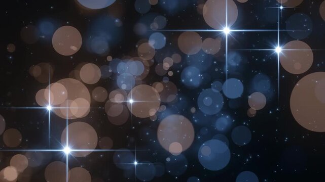 Abstract blue and gold bokeh background, with twinkling stars, and light particles 4K Ai HD high quality video.