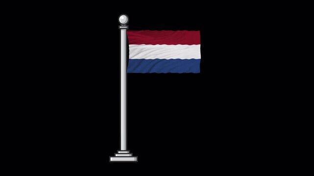 Netherlands National Flag Waving on Flagpole, Looping Transparent Animation 4K Video