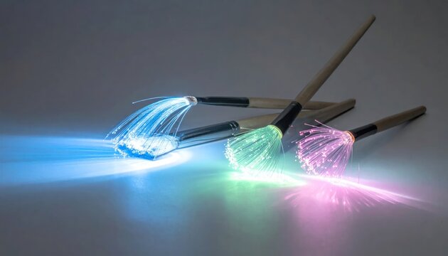 Laser pointers with colorful light beams.