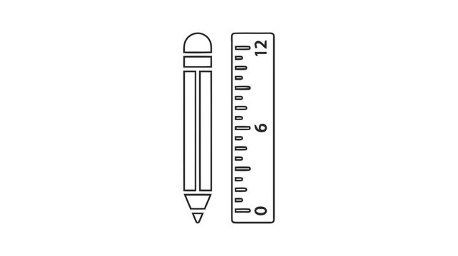 Vector illustration of pencil and ruler icon, school and education stationery vector illustration on a transparent background