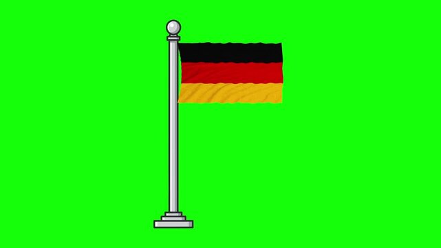 Germany National Flag on Flagpole Waving, Seamless Loop Animated Video with Greenscreen 4K Video
