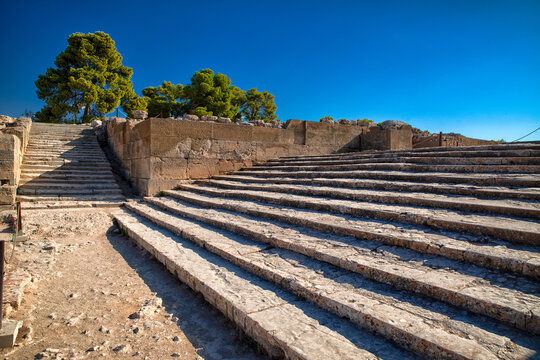 Phaistos archaeological site stairs in Crete, Greece