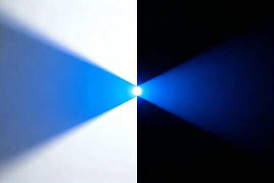 Blue Light Beam Convergence on Dark Background