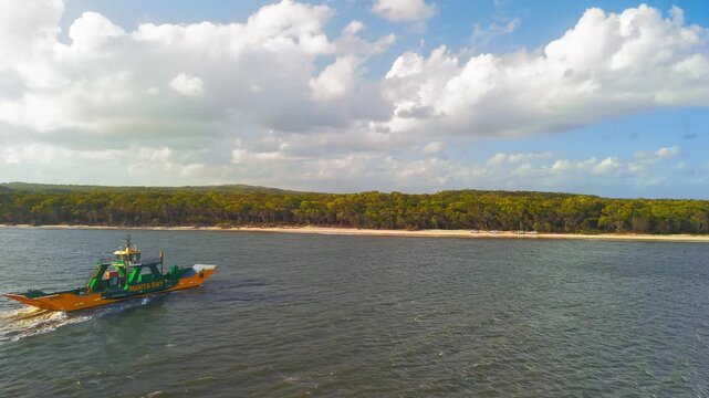 Aerial Drone Shot of Manta Ray Ferry Traveling Through Great Sandy Strait Fraser Island Editorial