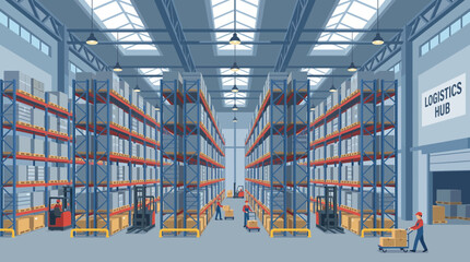 Industrial High-Bay Racking System in Large Distribution Warehouse © Bima