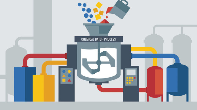 Industrial Mixer Blending Raw Materials in Chemical Batch Process
