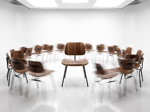 Dynamic 360-degree rotation of a mid-century modern plywood chair with metal legs on a white background