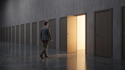 Fototapeta premium Open Door Opportunity Concept, Business Success Decision Making, Career Growth Path, Leadership Vision and Future Potential Achievement Today, 32K Revolution
