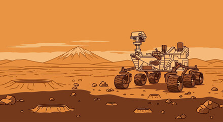 Mars Rover Exploration on Red Planet Surface © Rofiah