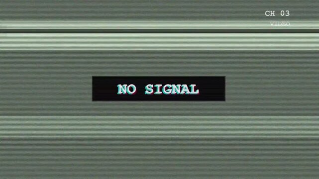 Retro vhs no signal screen overlay with glitch distortion and static noise effect