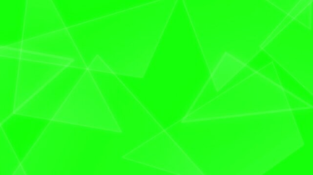 Abstract geometric motion background, with white glowing, triangles on green, screen