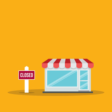 Closed Small Business Storefront With Shutdown Sign Flat Retail Closure Concept