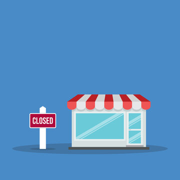 Closed Small Business Storefront With Shutdown Sign Flat Retail Closure Concept