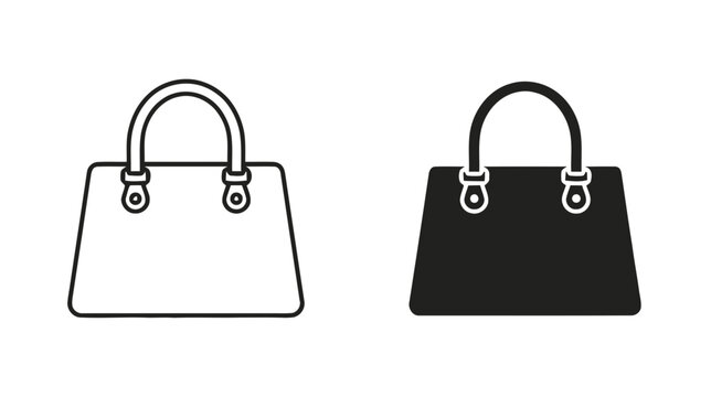 Vector illustration of handbag icons set, outline and solid style, vector illustration on a transparent background
