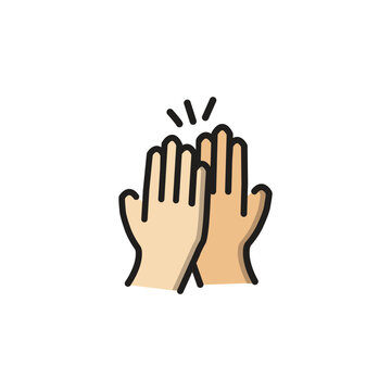 Flat vector illustration of two hands performing a high-five, signifying agreement, cooperation, etc.
