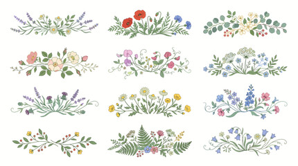 Fototapeta premium Professional set of twelve elegant floral divider concepts with colorful meadow flower motifs.