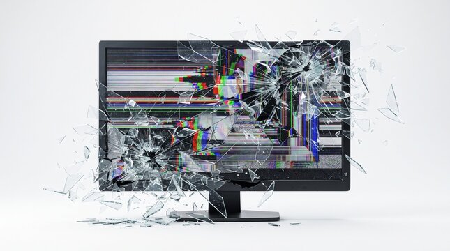 damaged cracked screen shattered tv display error glitch ruined destroyed computer screen error static crack shards fractured ruined screen damaged display glitchy error screen