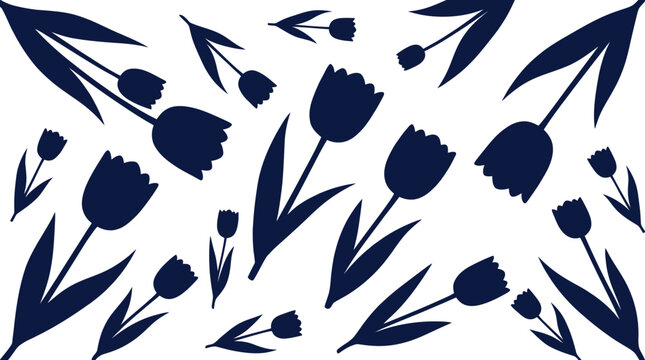 Dark blue tulip silhouettes on white background, flower
