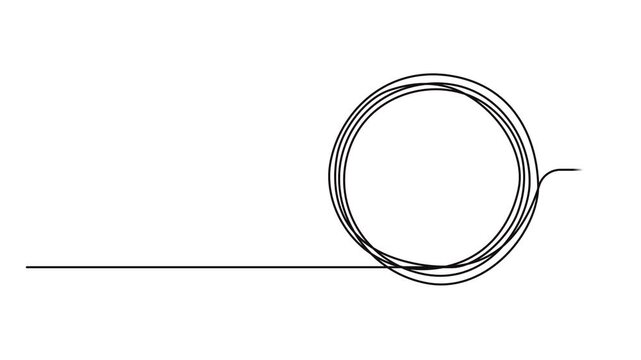 Circle round shape continuous one line drawing on white background minimalist  geometric 4k animation video, Animated circle continuous one line drawn. Abstract round frame linear symbol animation.