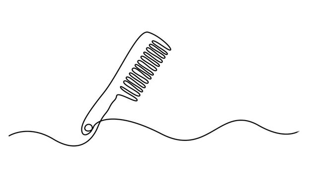 Hair care one continuous line drawing with color shapes animation, Single continuous line art of hair comb icon. One line art vector illustration, Hair comb continuous one line art animation 4k,