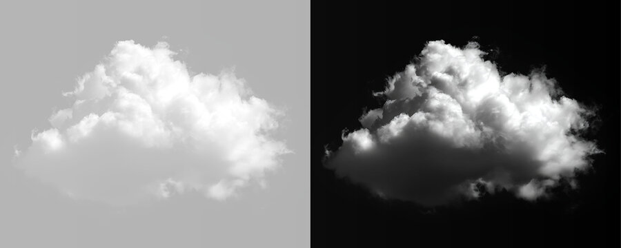 white fluffy cloud element on transparent grey and black background