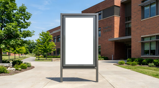 blank billboard in front of university building