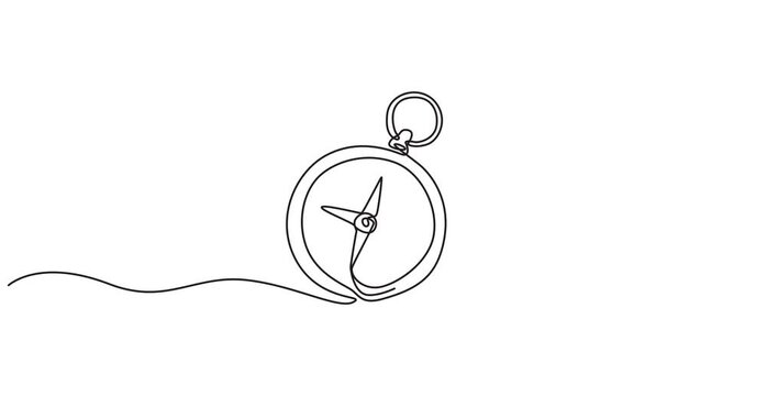 Animated self drawing of Continuous one line drawing of traveller compass. One line drawing illustration of compass navigate and adventure. Navigation, direction, 4K HD video