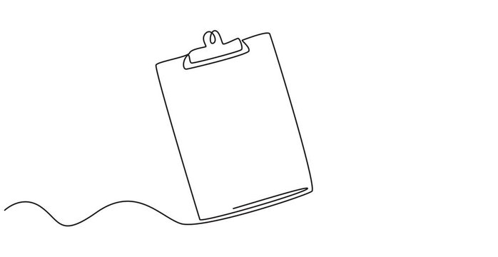 Video. Simple clipboard line with checklist and pen, pencil, to-do list, testing and reporting concepts. Animation on white background. 4K, Clipboard with checklist and pen Continuous line draw Full.