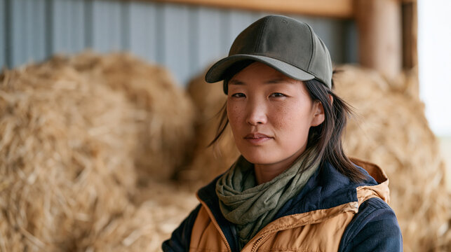 Mongolian sustainable packaging technician operates a compression molding press producing agricultural pulp clamshell containers, removing a finished set with a suction lifter