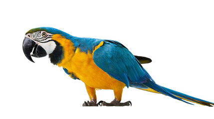 Blue and yellow macaw parrot standing profile view © Antonio