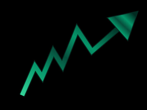 Luxury 3D metallic emerald zigzag upward arrow business success profit graph